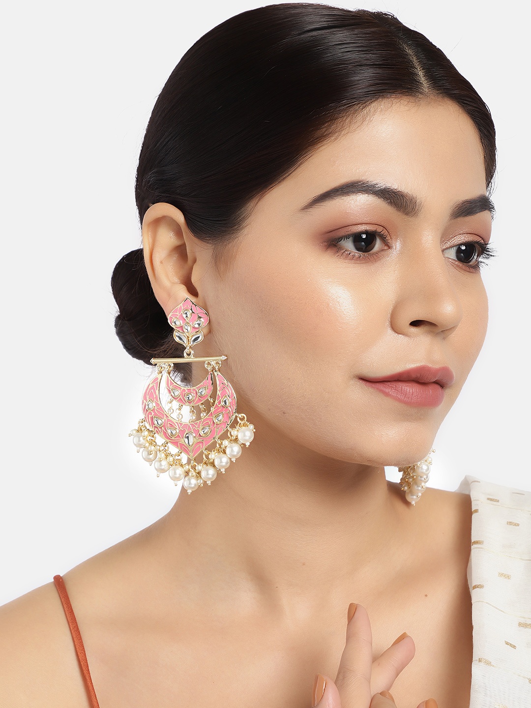 

LAIDA Pink & Gold-Plated Handcrafted Enamelled Chandbalis