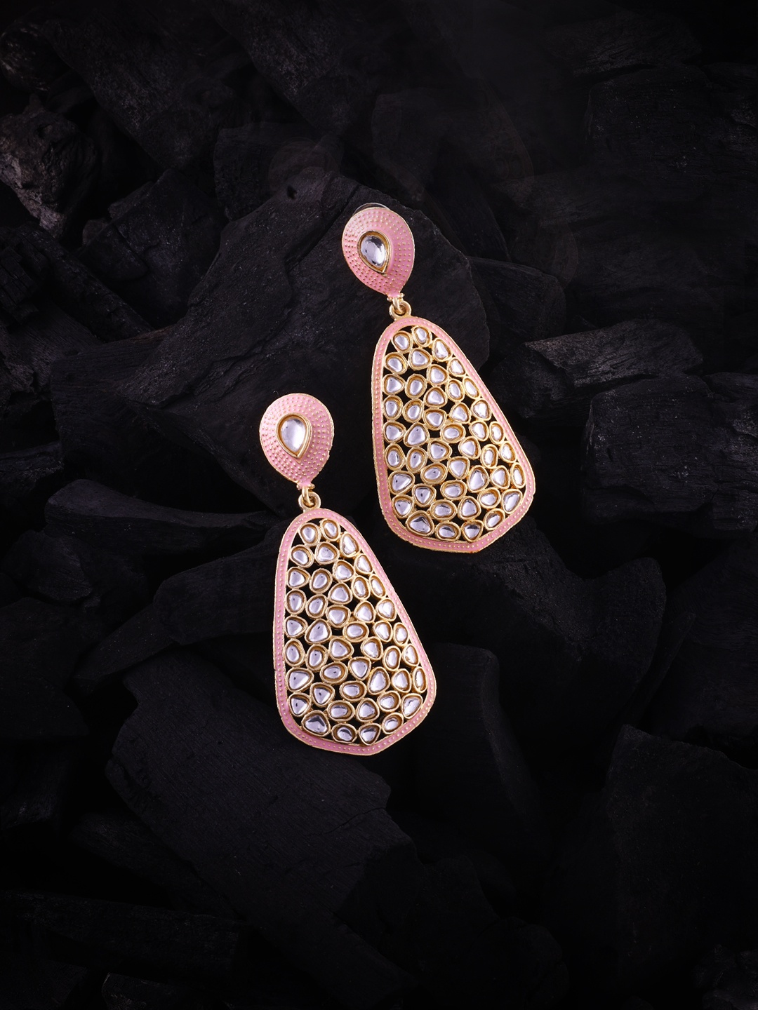 

LAIDA Gold-Plated & Pink Teardrop Shaped Drop Earrings