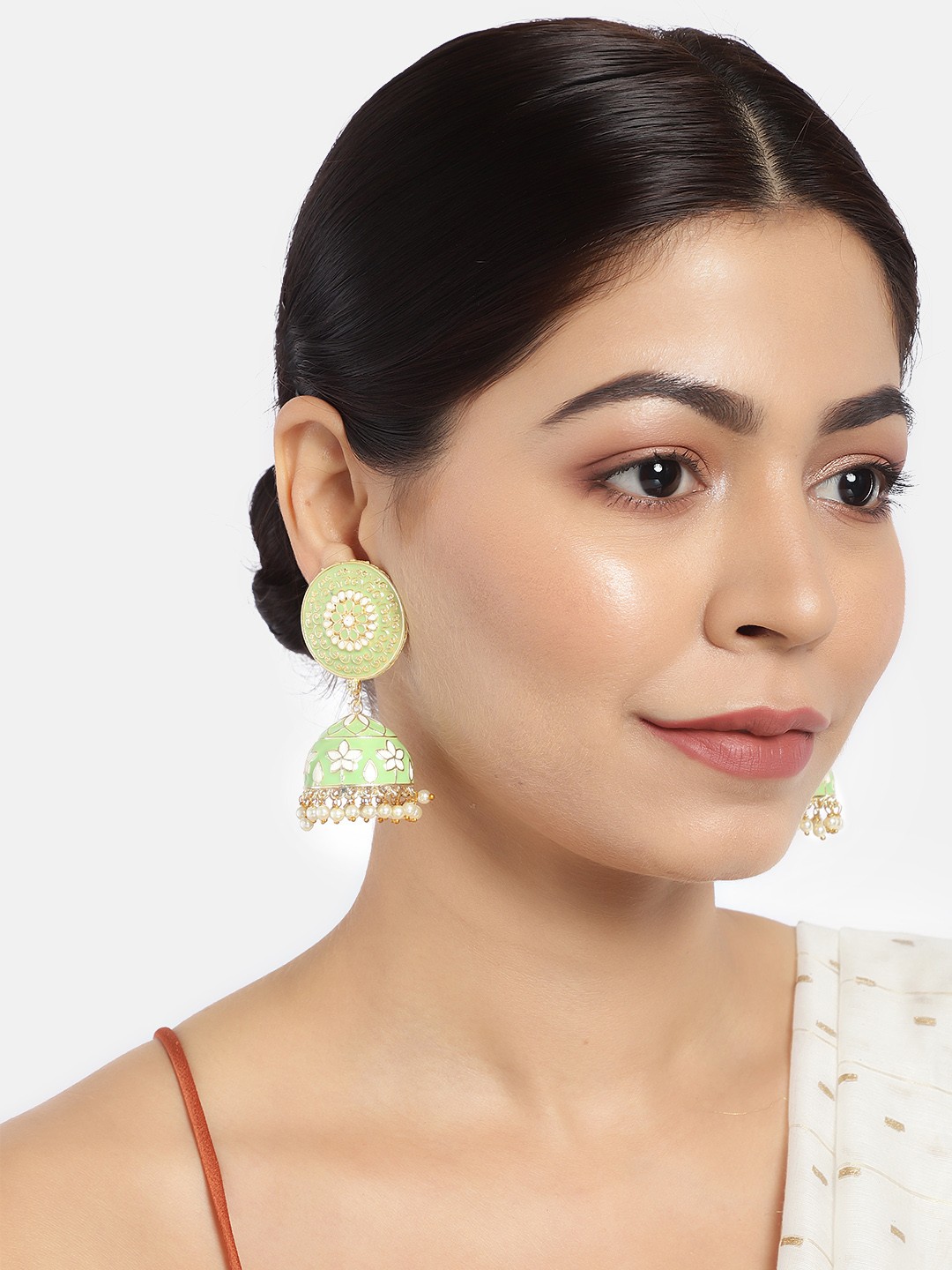 

LAIDA Green Gold-Plated Enamelled Handcrafted Dome Shaped Jhumkas