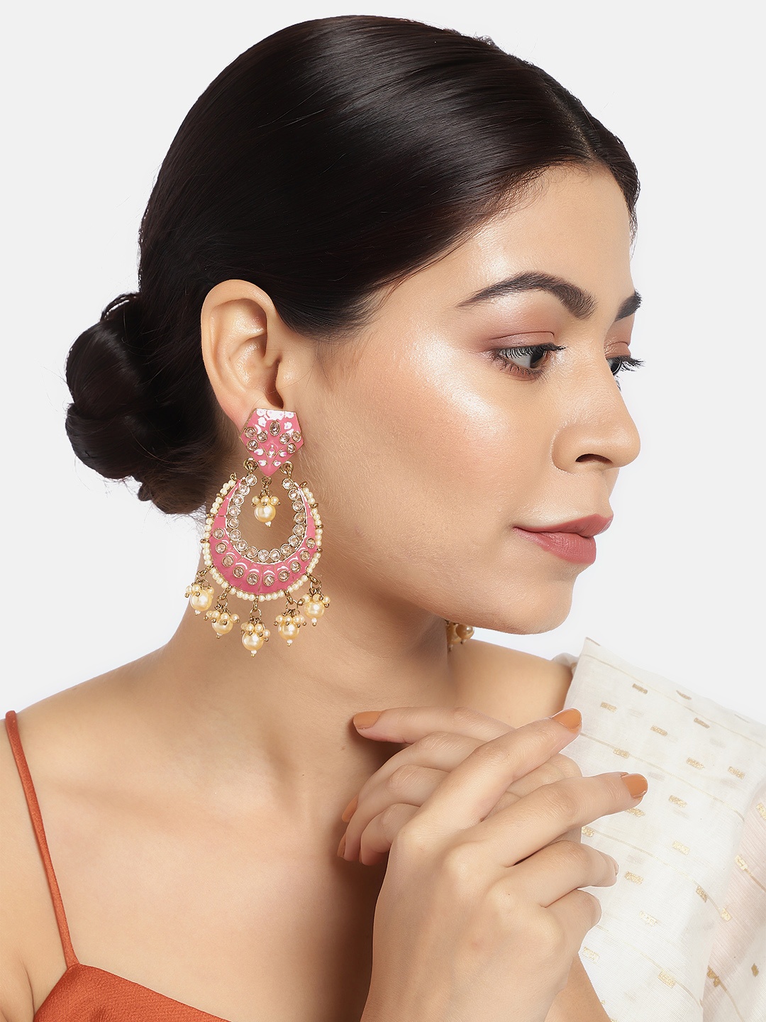 

LAIDA Pink & Gold-Plated Handcrafted Enamelled Chandbalis