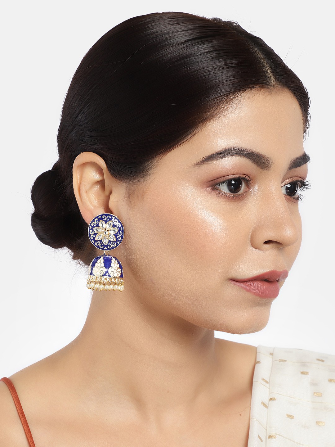 

LAIDA Blue & Gold-Plated Meenakari Dome Shaped Jhumkas