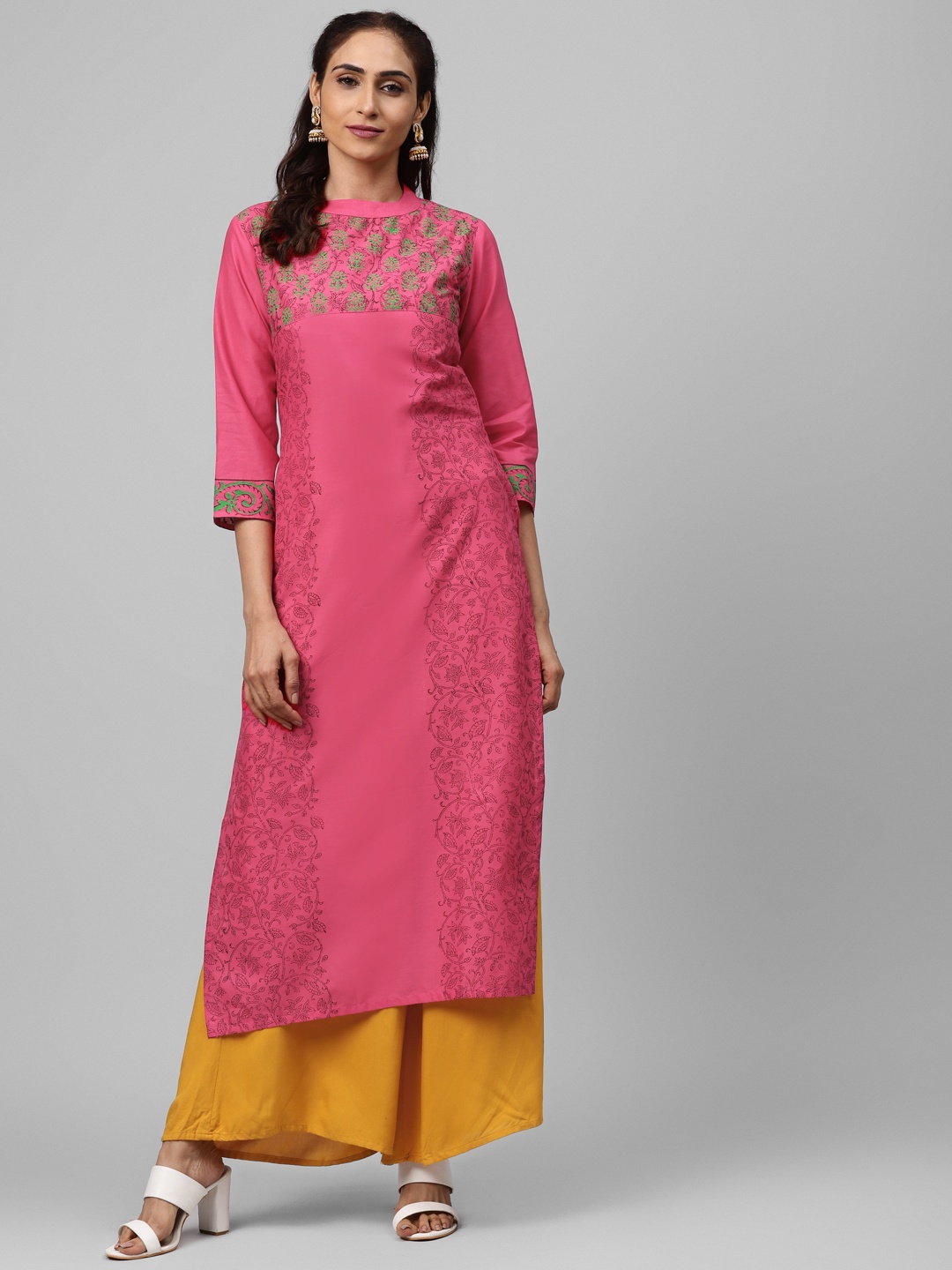 

Akshatani Women Pink & Black Hand Block Print Straight Kurta