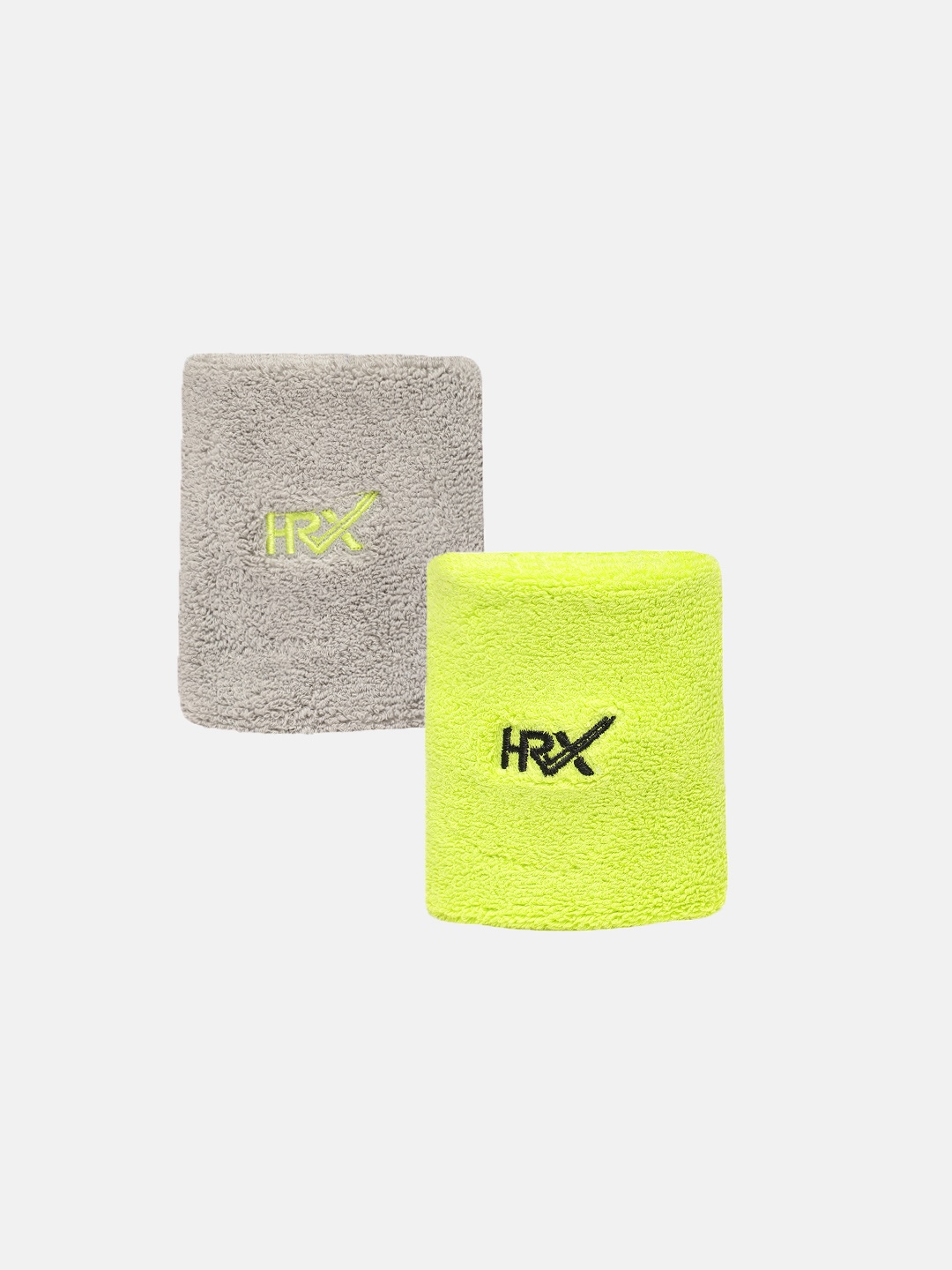 

HRX by Hrithik Roshan Unisex Set of 2 Grey & Flourescent Yellow Performance Wristbands