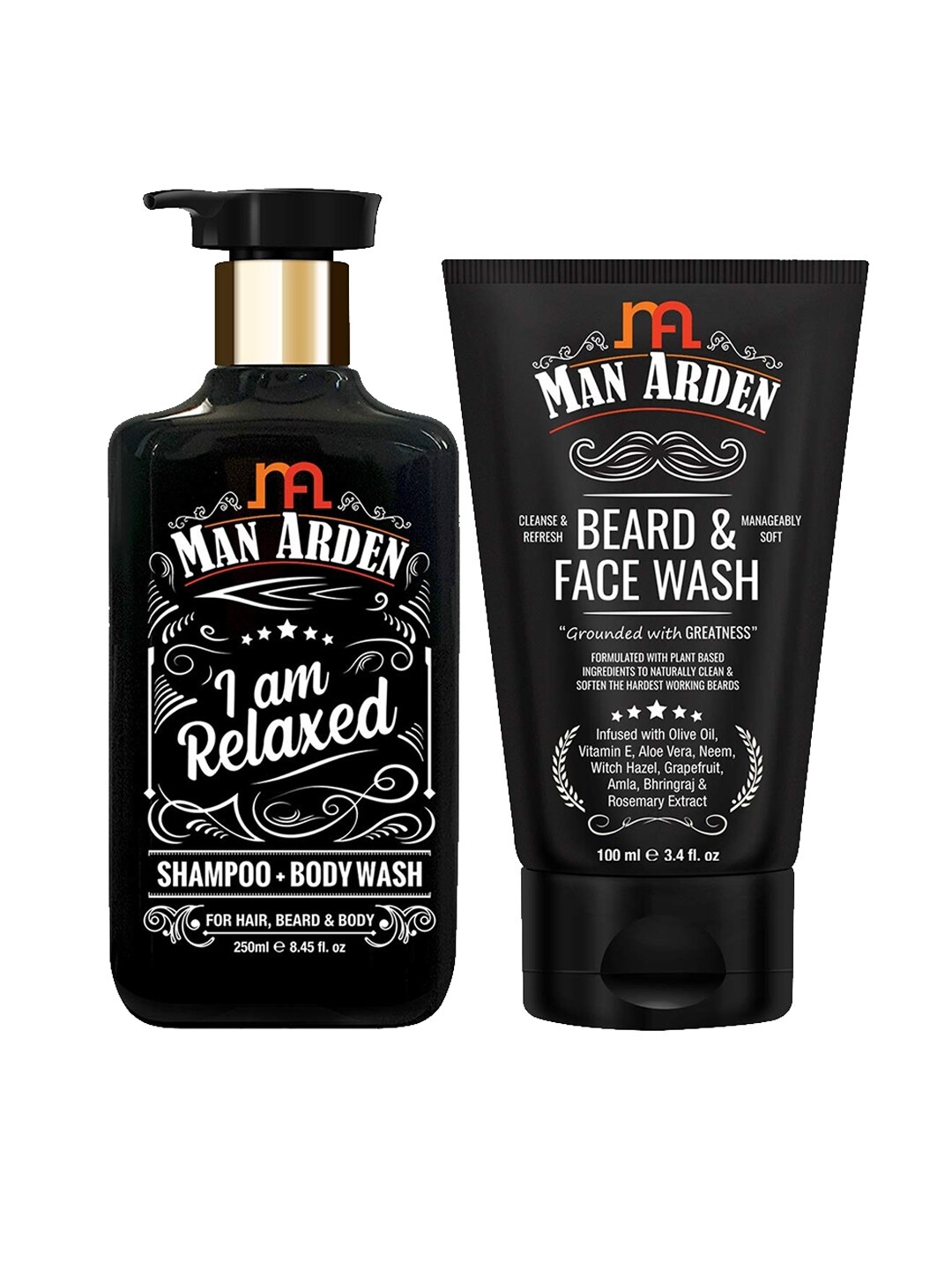

Man Arden Relaxing Combo Relaxed Shampoo & Beard & Face Wash 250 ml 100ml, Black