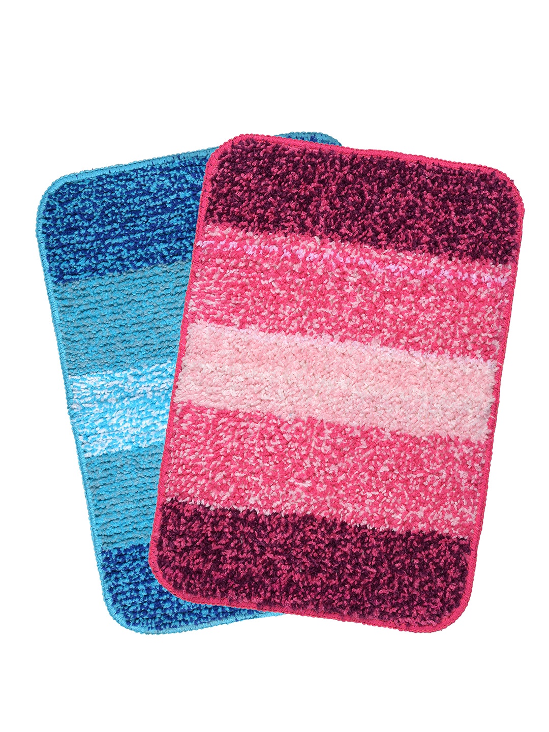 

Saral Home Set of 2 Turquoise & Pink Striped Soft Microfiber Anti-Skid Bath Rug, Turquoise blue