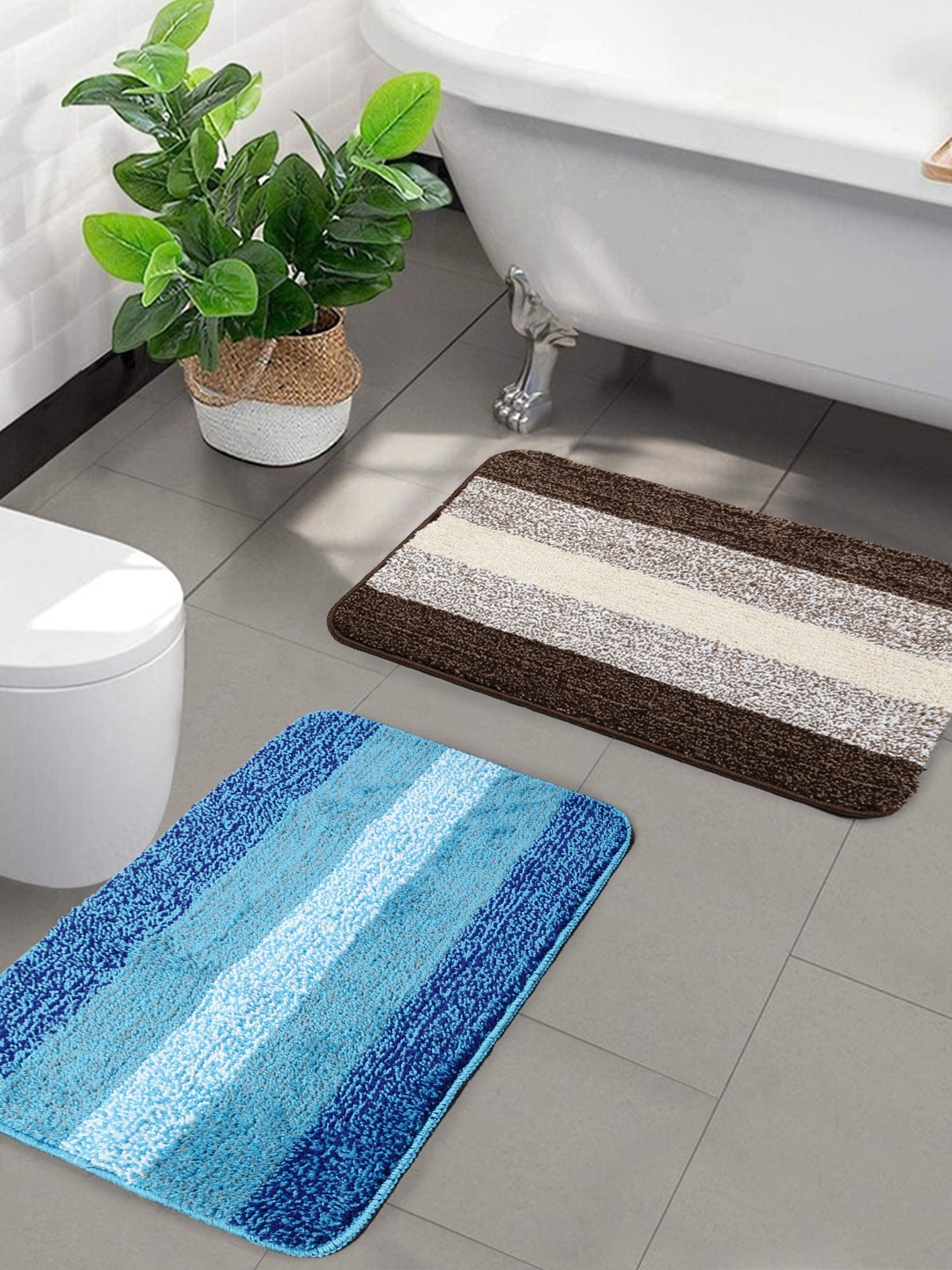 

Saral Home Set of 2 Striped Water Absorbent Anti Skid Bath Rugs, Turquoise blue