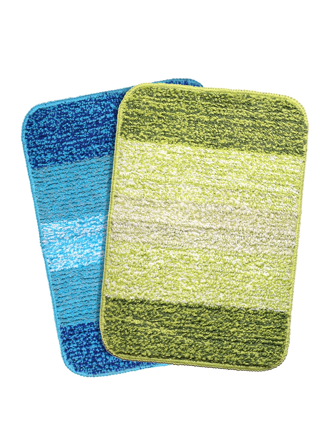 

Saral Home Set Of 2 Striped Anti-Skid Bath Mats, Blue