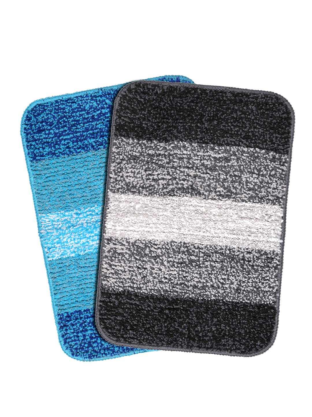 

Saral Home Set of 2 Striped Soft Microfiber Anti-Skid Bath Rugs, Turquoise blue