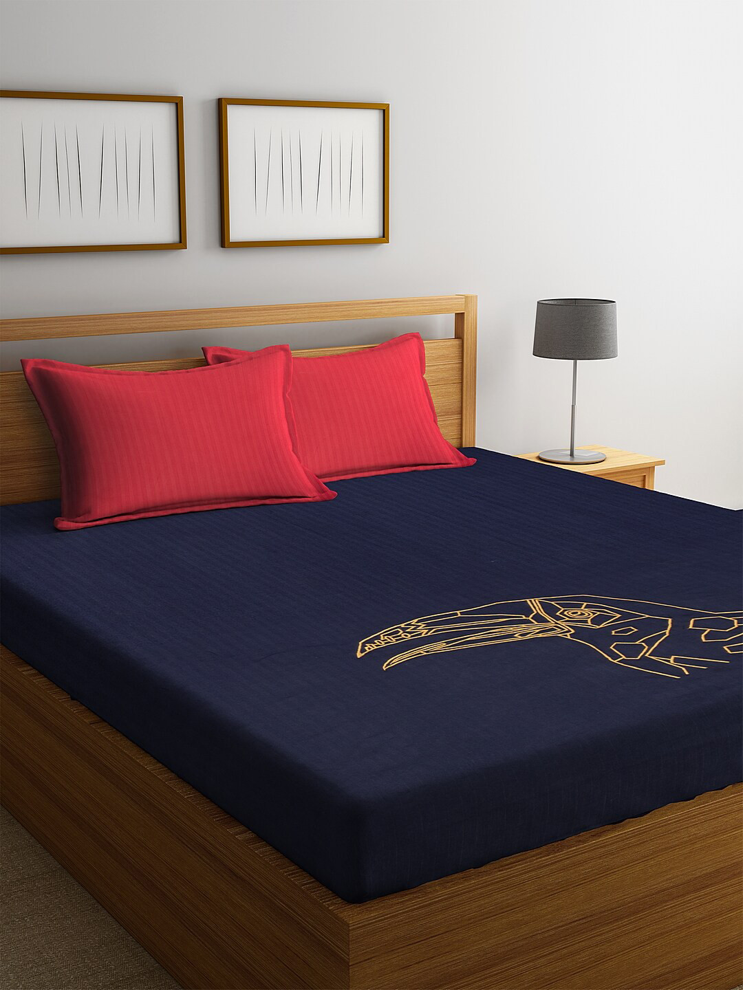 

DECOREALM Blue Graphic 300 TC Cotton 1 Queen Bedsheet with 2 Pillow Covers