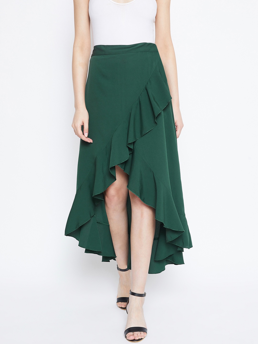 

Berrylush Women Green Solid Ruffled Wrap Skirt