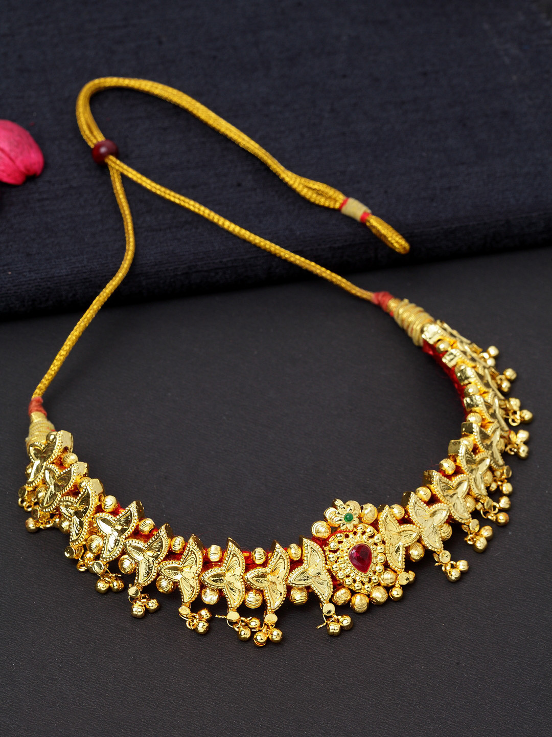

PANASH Gold-Plated & Maroon Choker Necklace