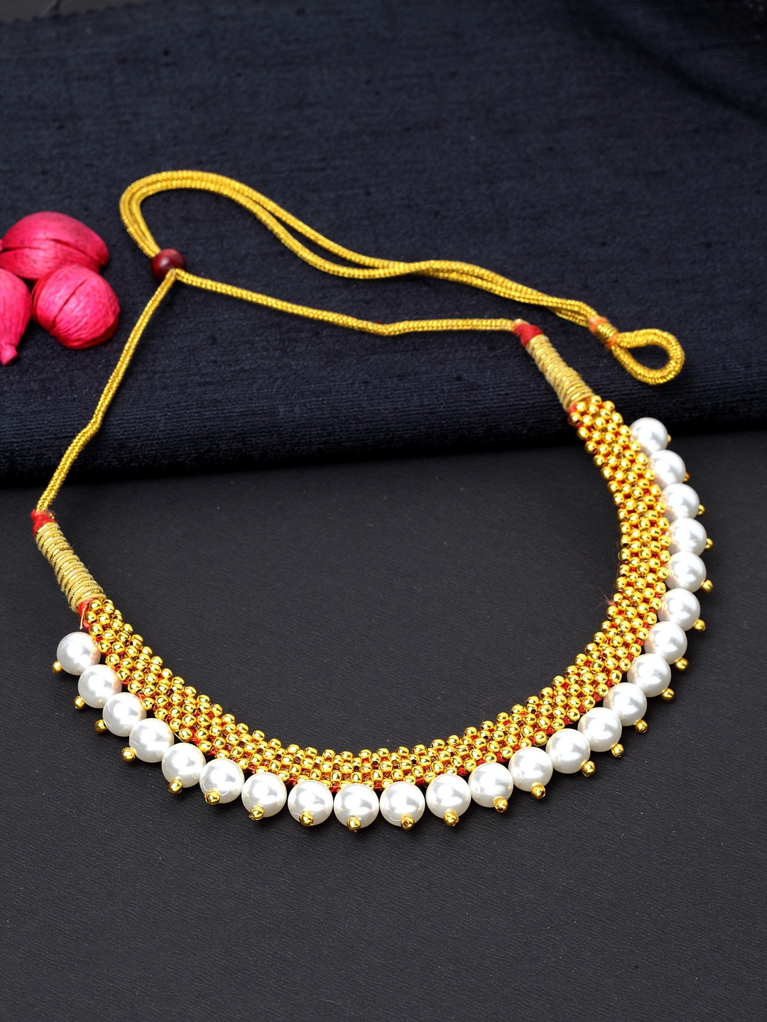 

PANASH Gold-Plated White-Pearl Beaded Handcrafted Jewellery Set
