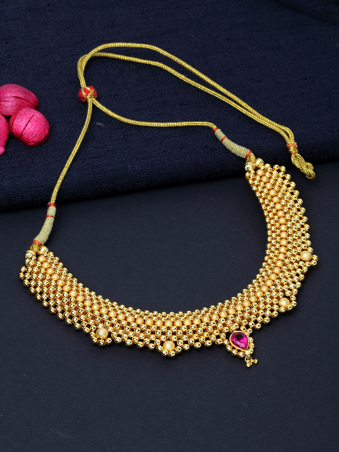 

PANASH Gold-Plated Purple Stone-Studded Beaded Jewellery Set