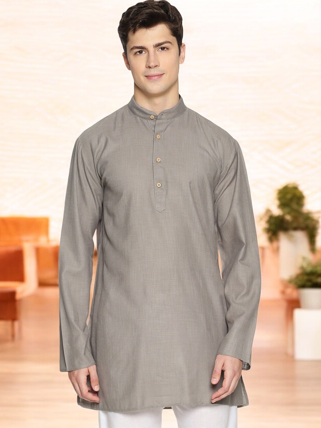 

TATTVA Men Solid Straight Kurta, Grey