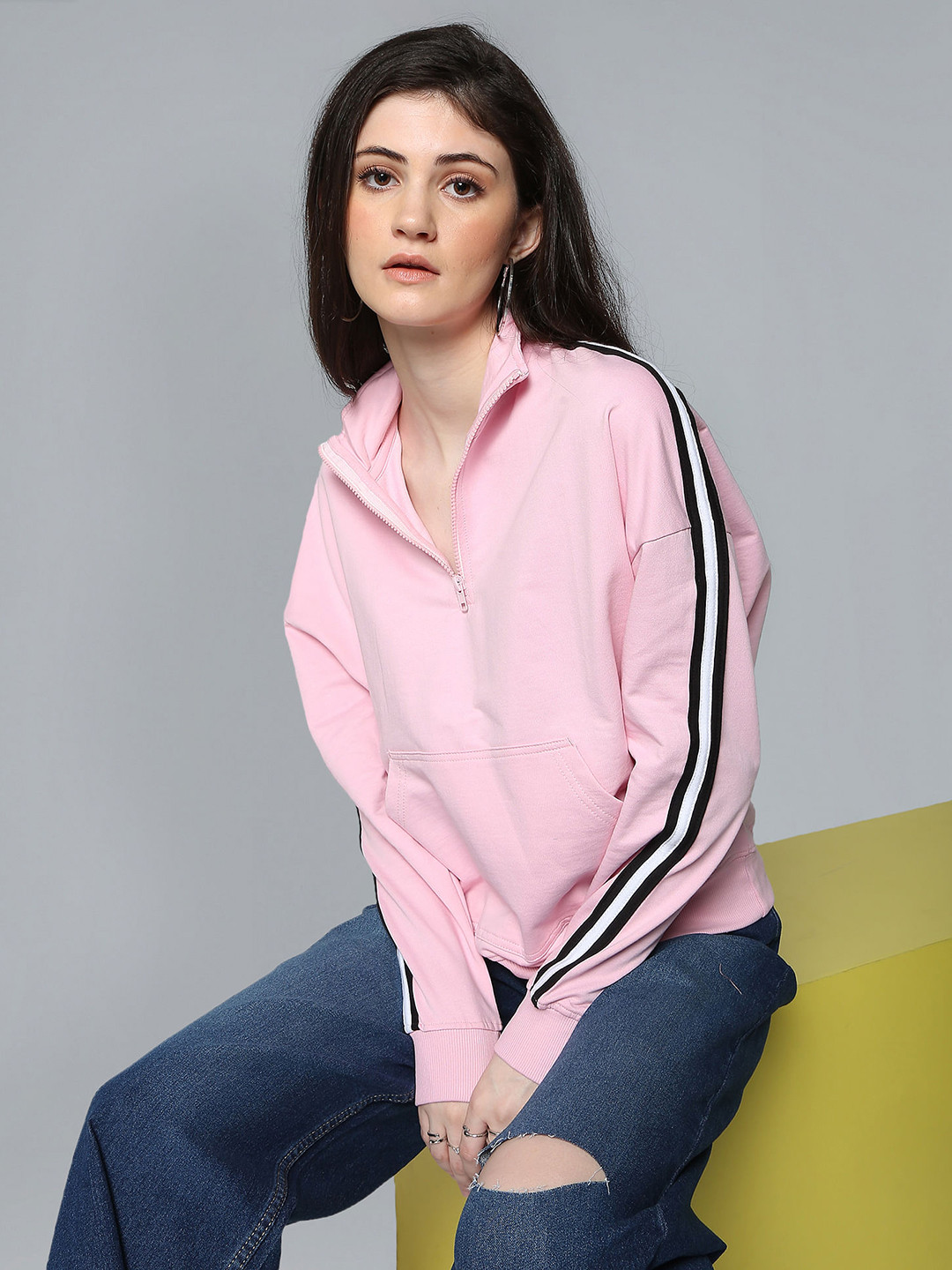 

Flying Machine Women Pink Solid Sweatshirt