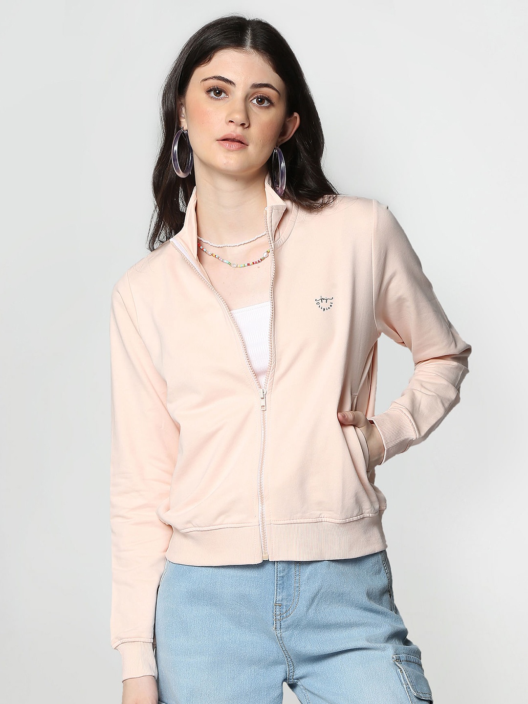 

Flying Machine Women Pink Solid Sweatshirt