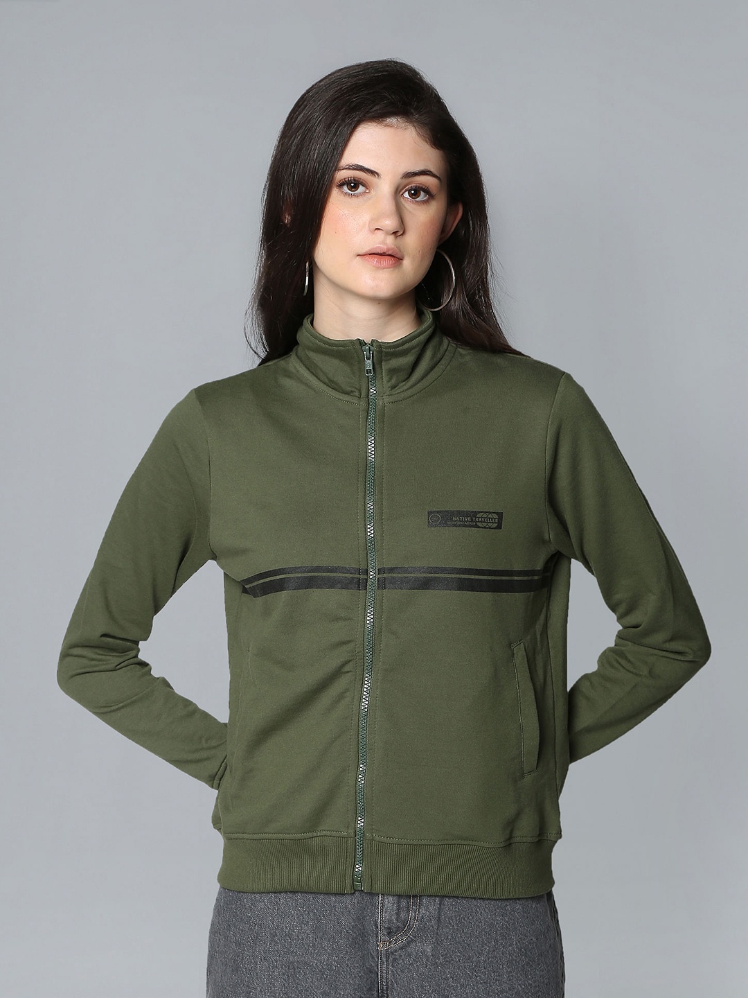 

Flying Machine Women Green & Black Striped Sweatshirt