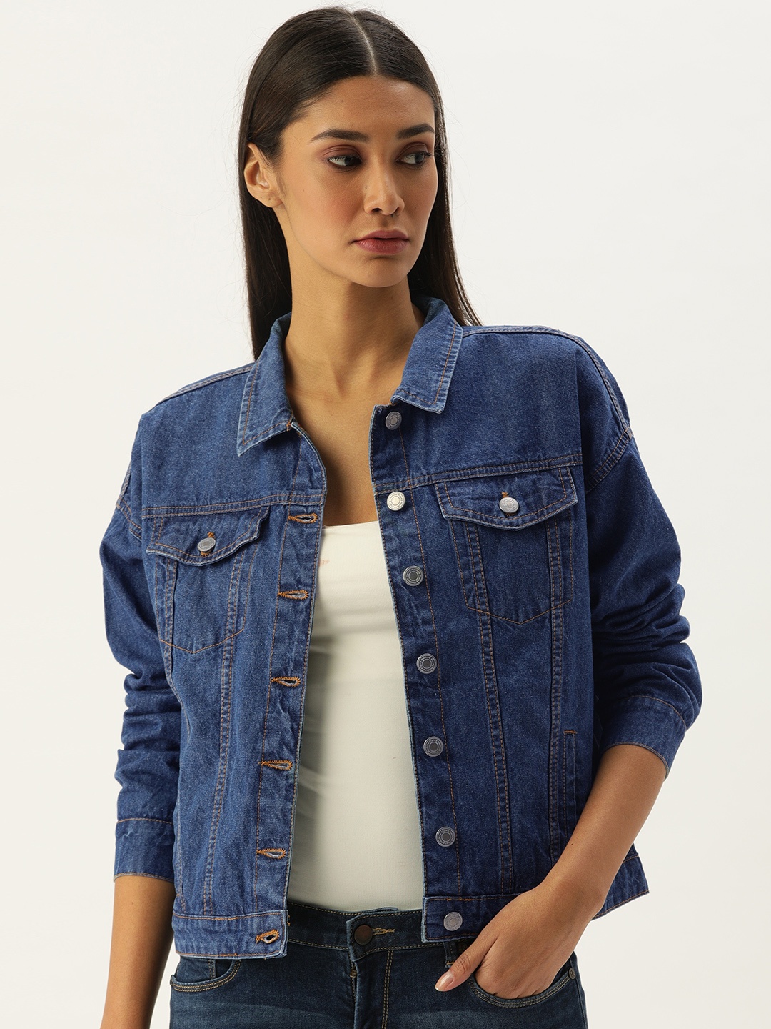 

Flying Machine Women Blue Solid Denim Jacket