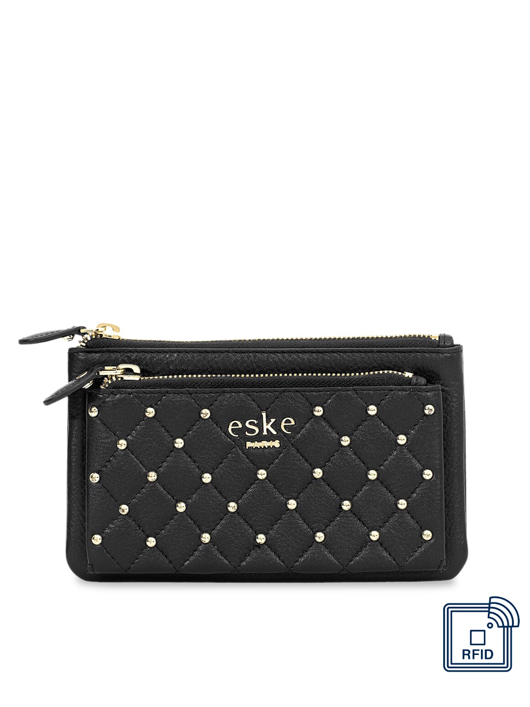 

Eske Women Black Textured Leather Zip Around Wallet