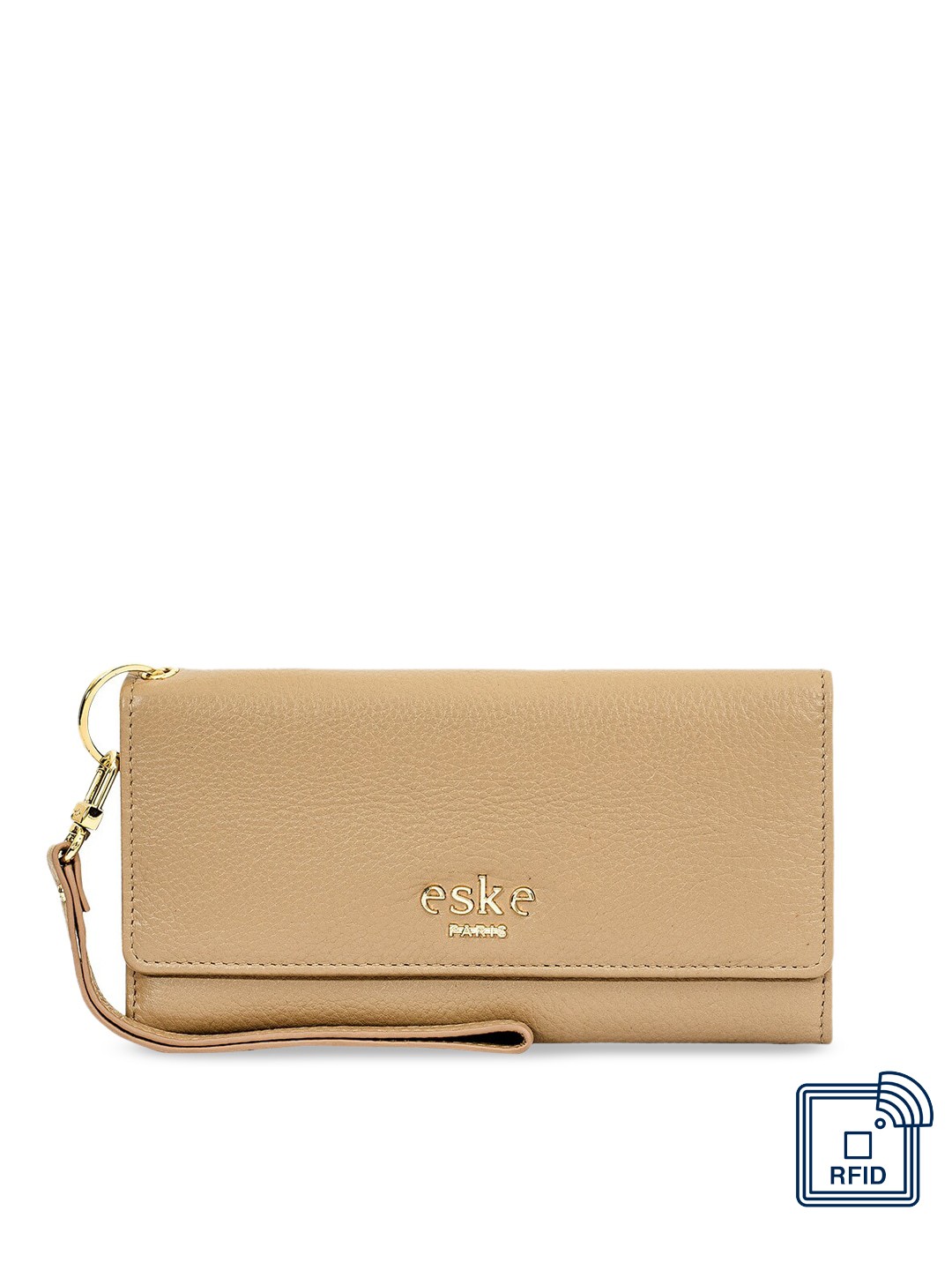 

Eske Women Beige Solid Three Fold Leather Wallet