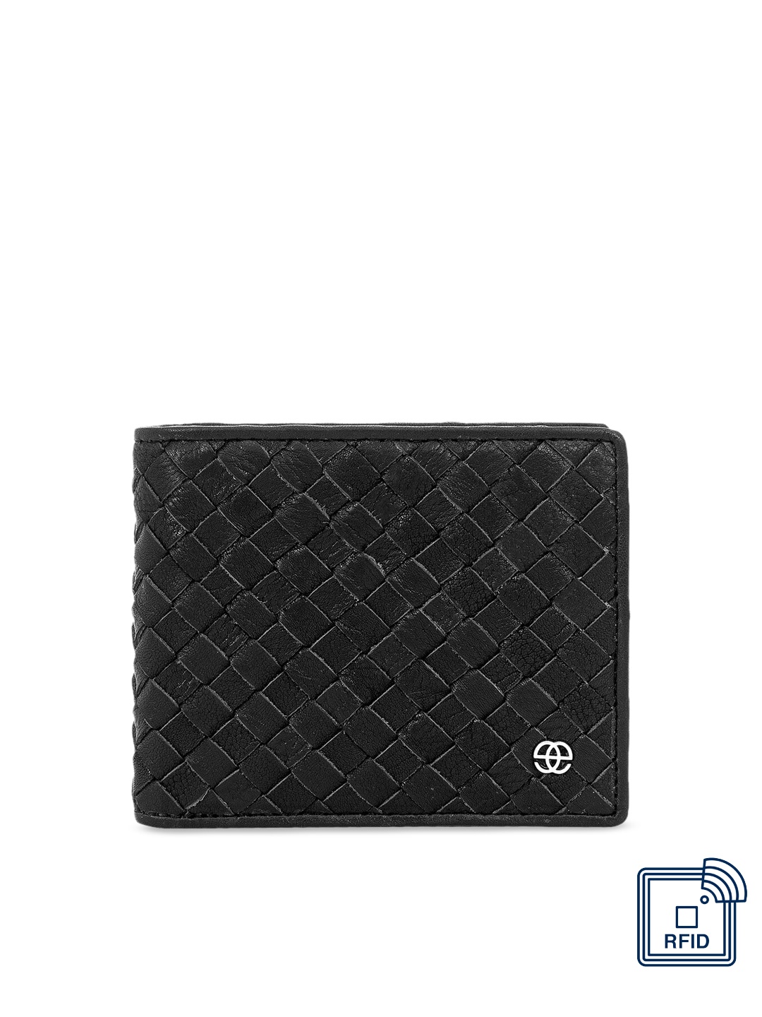 

Eske Men Black Woven Design Leather Two Fold Wallet