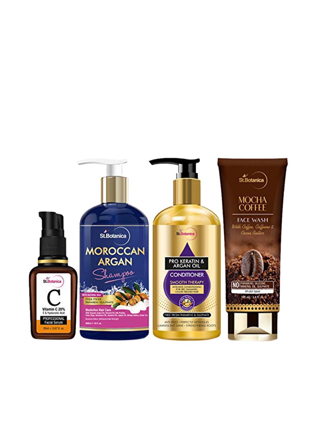 

StBotanica Hair & Skin Combo Vitamin C Facial Serum Hair Shampoo + Conditioner + Face Wash, Brown