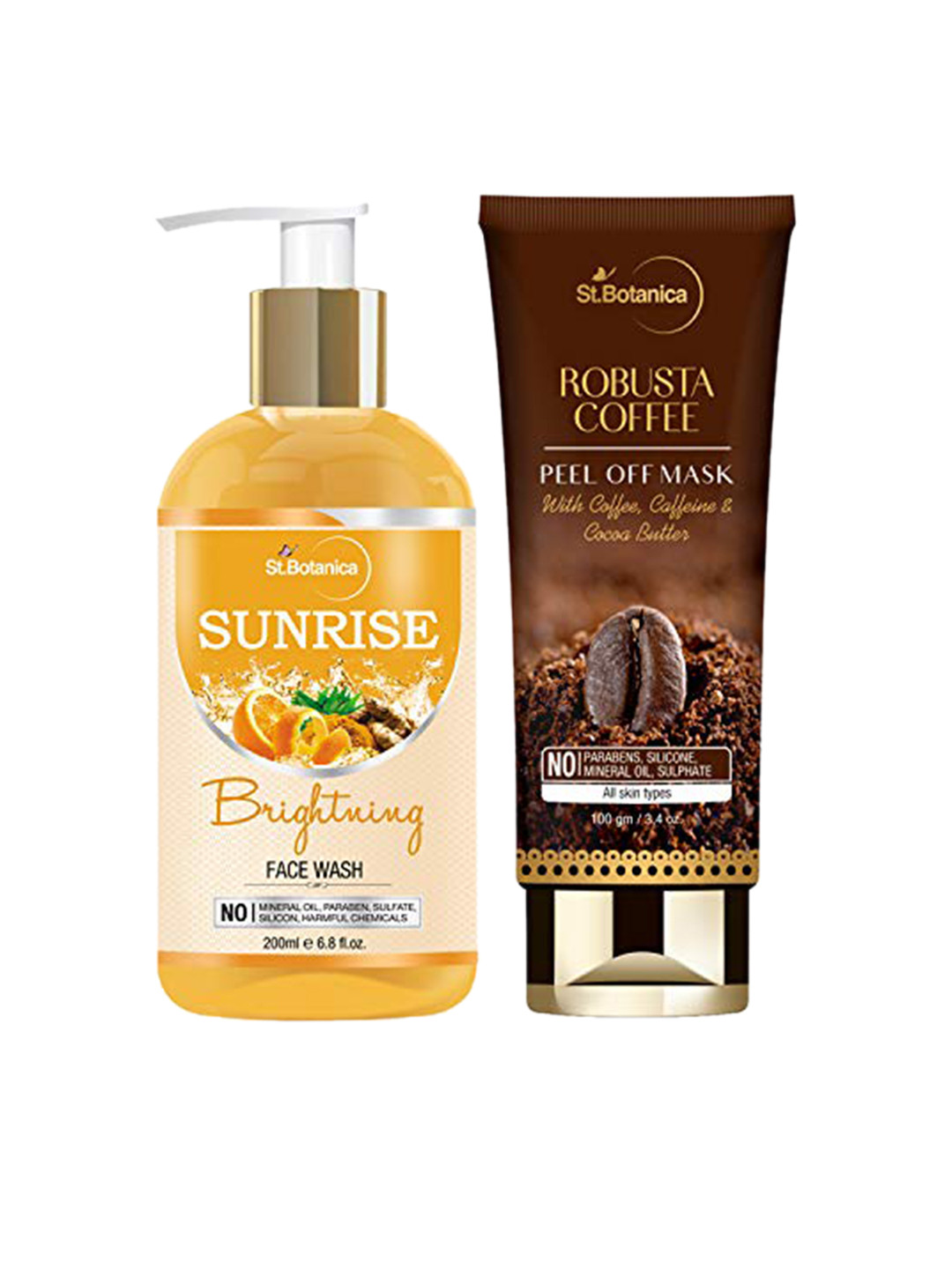 

StBotanica Set Of Sunrise Face Wash & Robusta Coffee Peel Off Mask, Brown