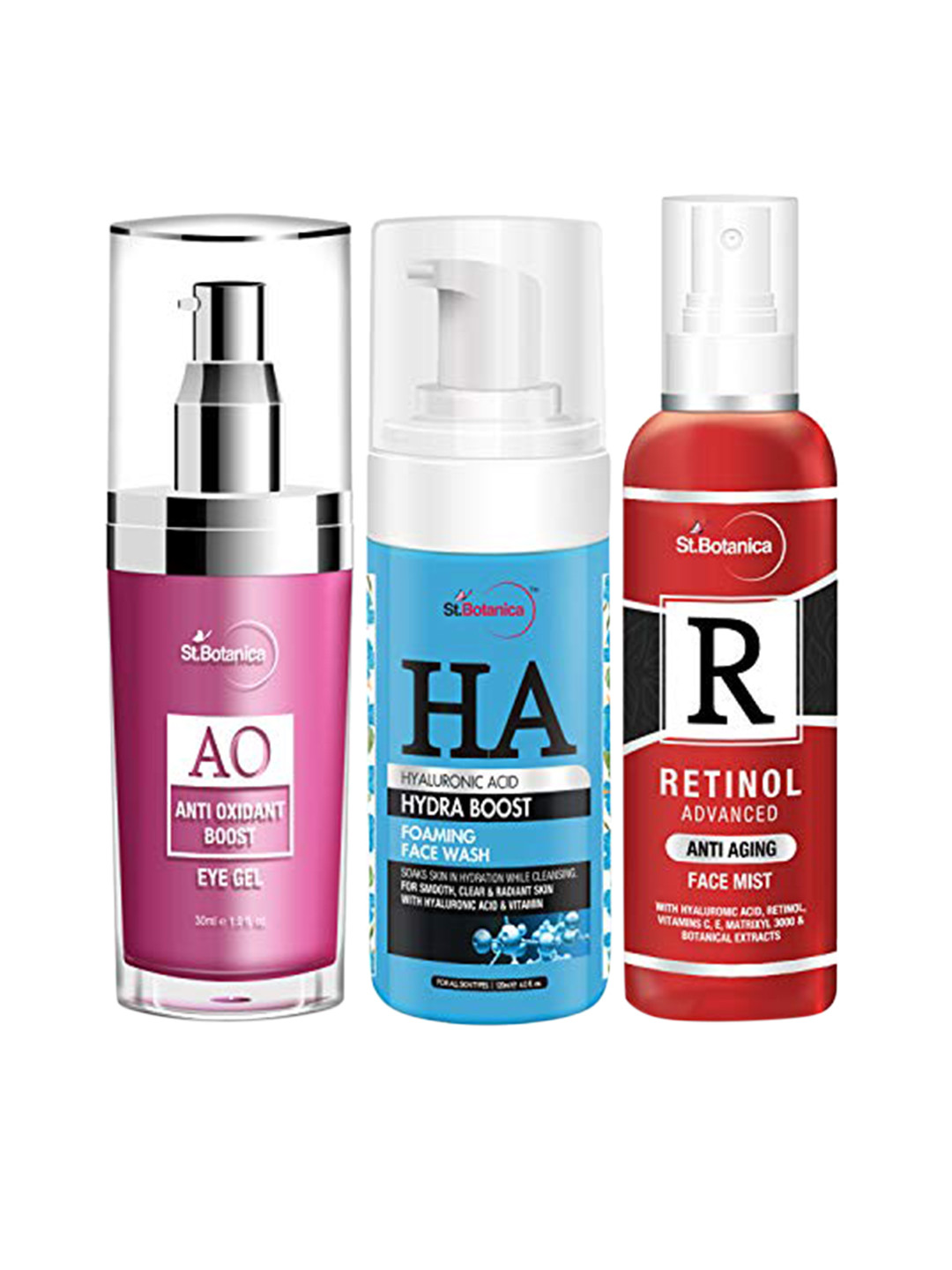 

St.Botanica Radiant Skin Combo - Eye gel + HA Face Wash + Retinol Face Mist 270 ml, Red