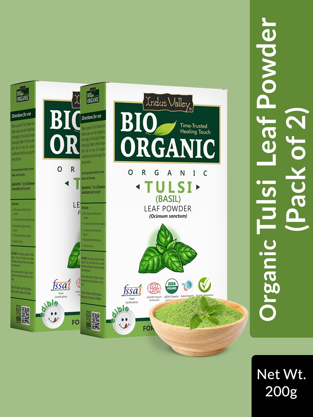 

Indus Valley Pack of 2 Bio Organic Tulsi Powder, Green