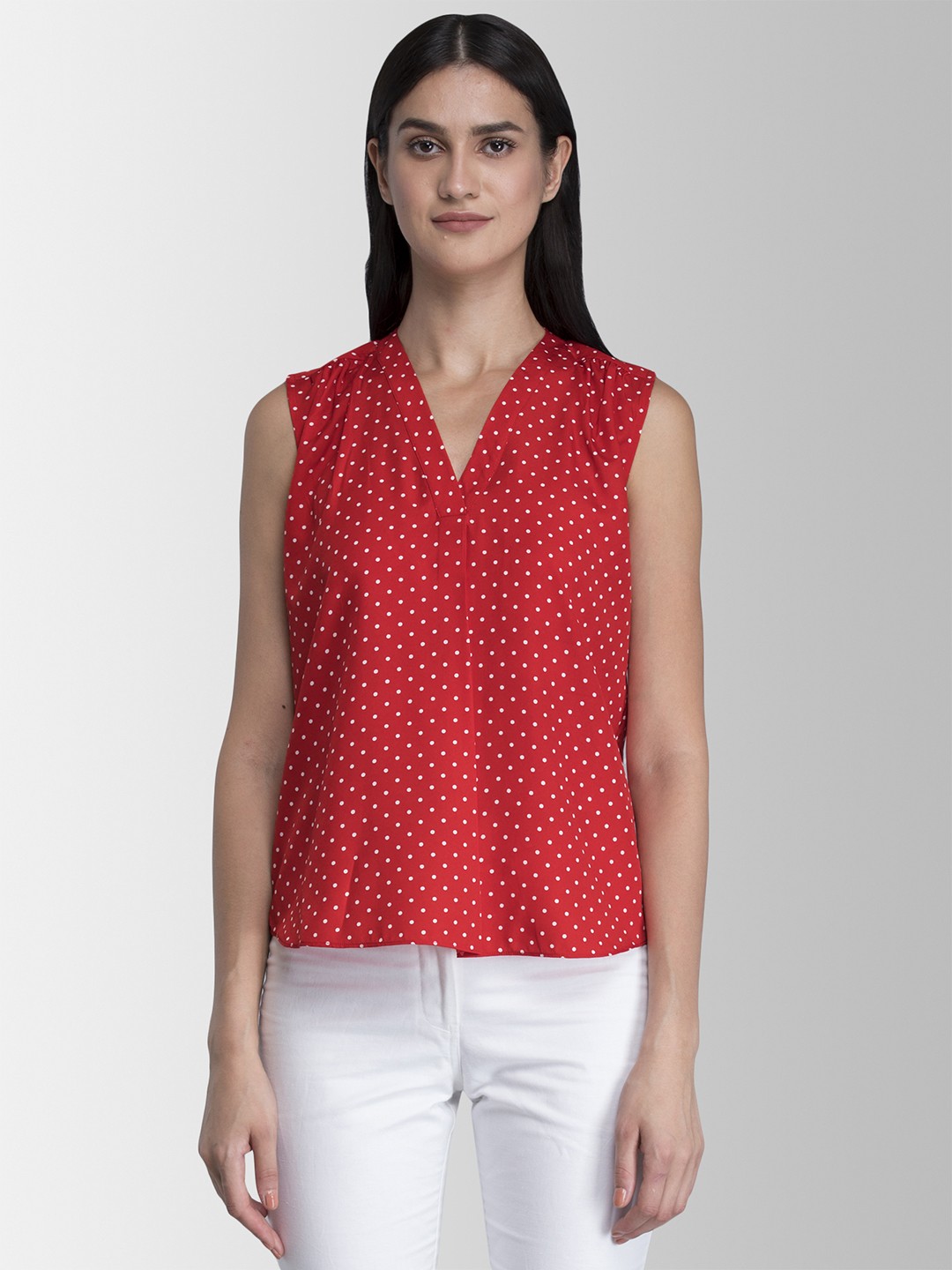 

FableStreet Women Red & White Polka Dots Printed Top