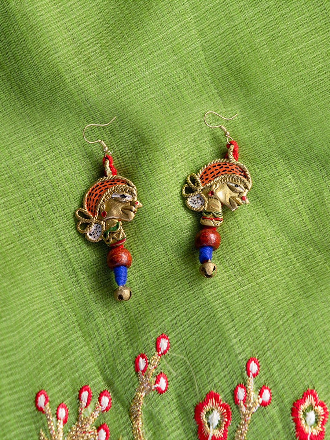 

ExclusiveLane Multicoloured Handmade Dhokra Art Quirky Bohemian Drop Wooden Earrings, Multi