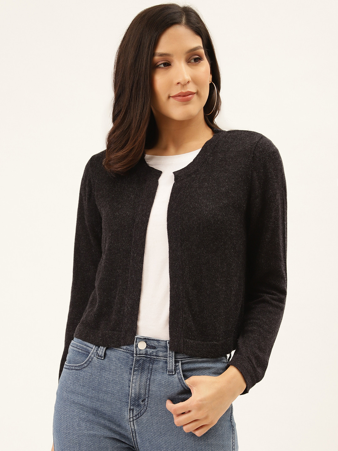 

Style Quotient Women Black Solid Open Front Shrug
