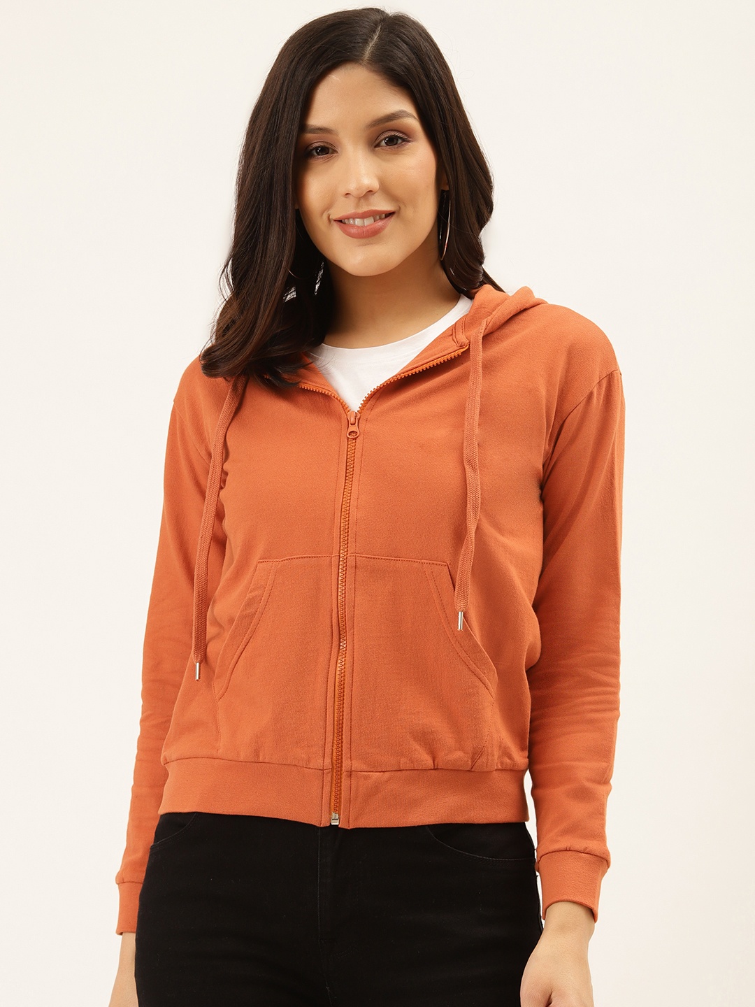 

Style Quotient Women Orange Solid Hooded Sweatshirt