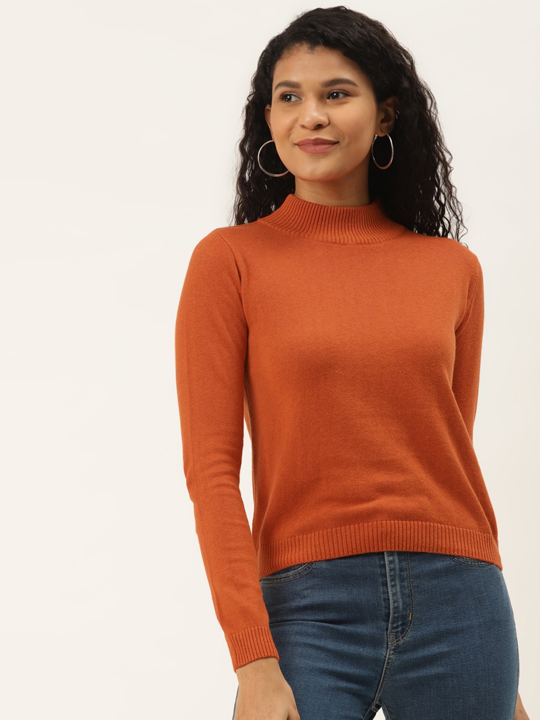 

Style Quotient Women Orange Solid Cotton Pullover Sweater