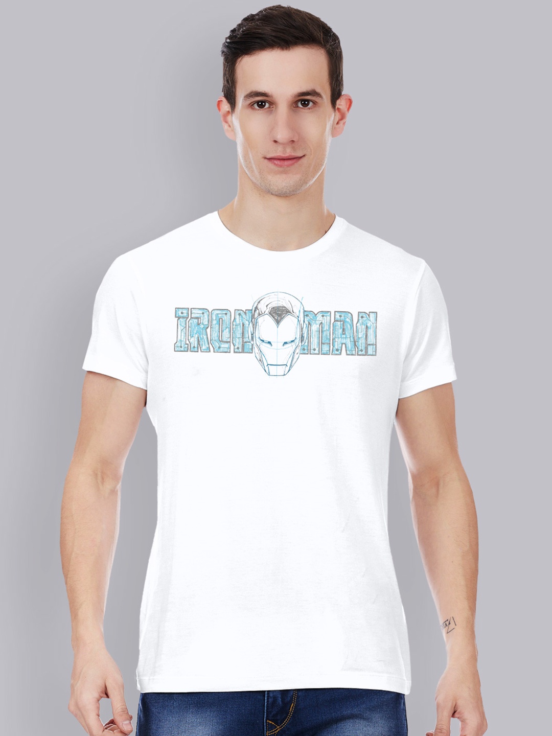 

Free Authority Men White Iron Man Printed Round Neck T-shirt