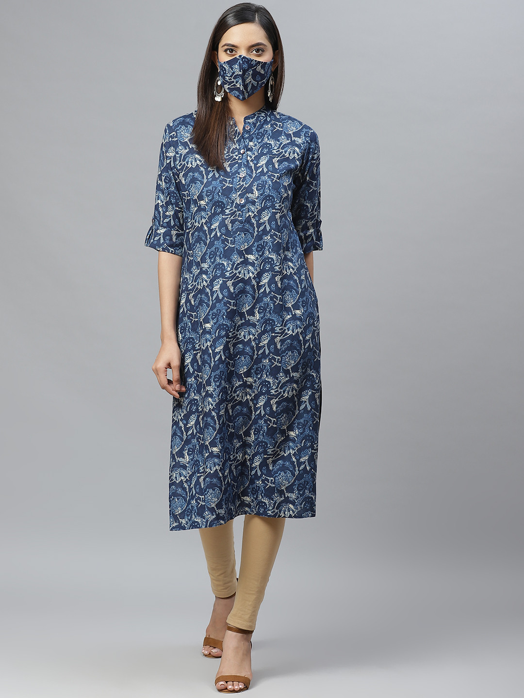 

Cayman Women Navy Blue Printed Straight Kurta