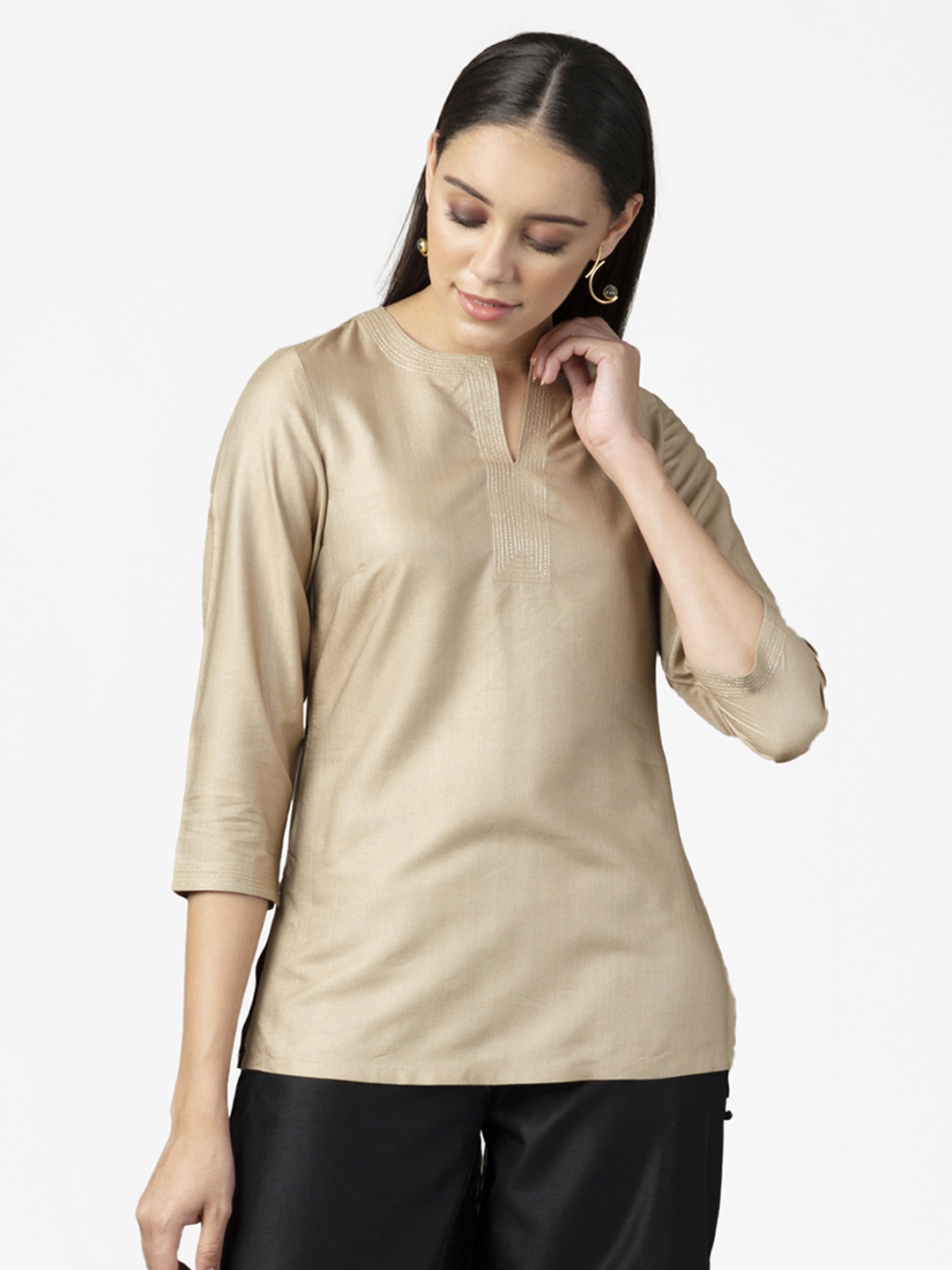

Fabindia Women Beige Solid Straight Kurti