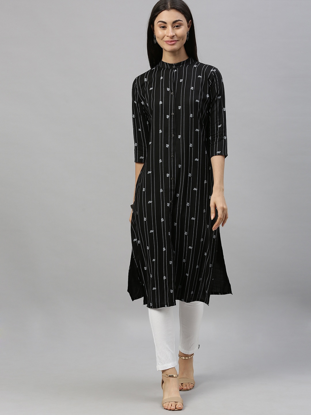 

MIMOSA Women Black & White Printed Straight Kurta