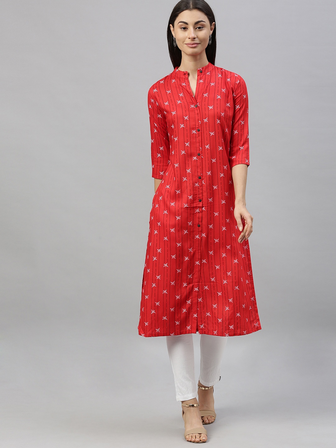 

MIMOSA Women Red & Black Printed Straight Kurta