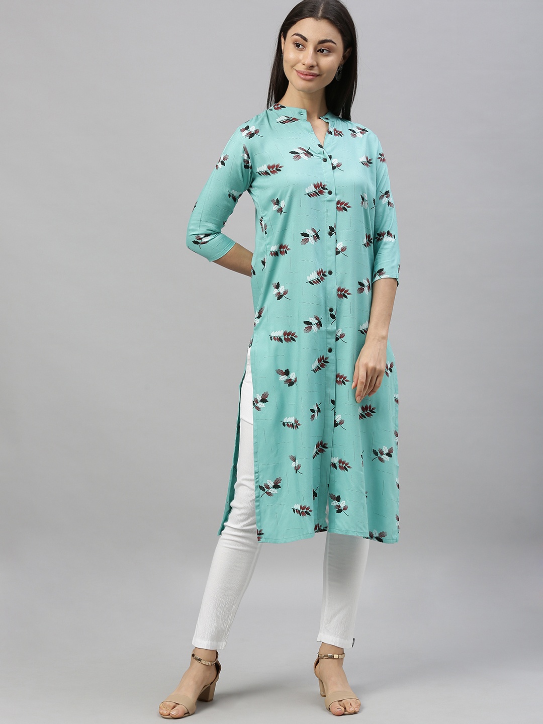 

MIMOSA Women Turquoise Blue Printed Straight Kurta