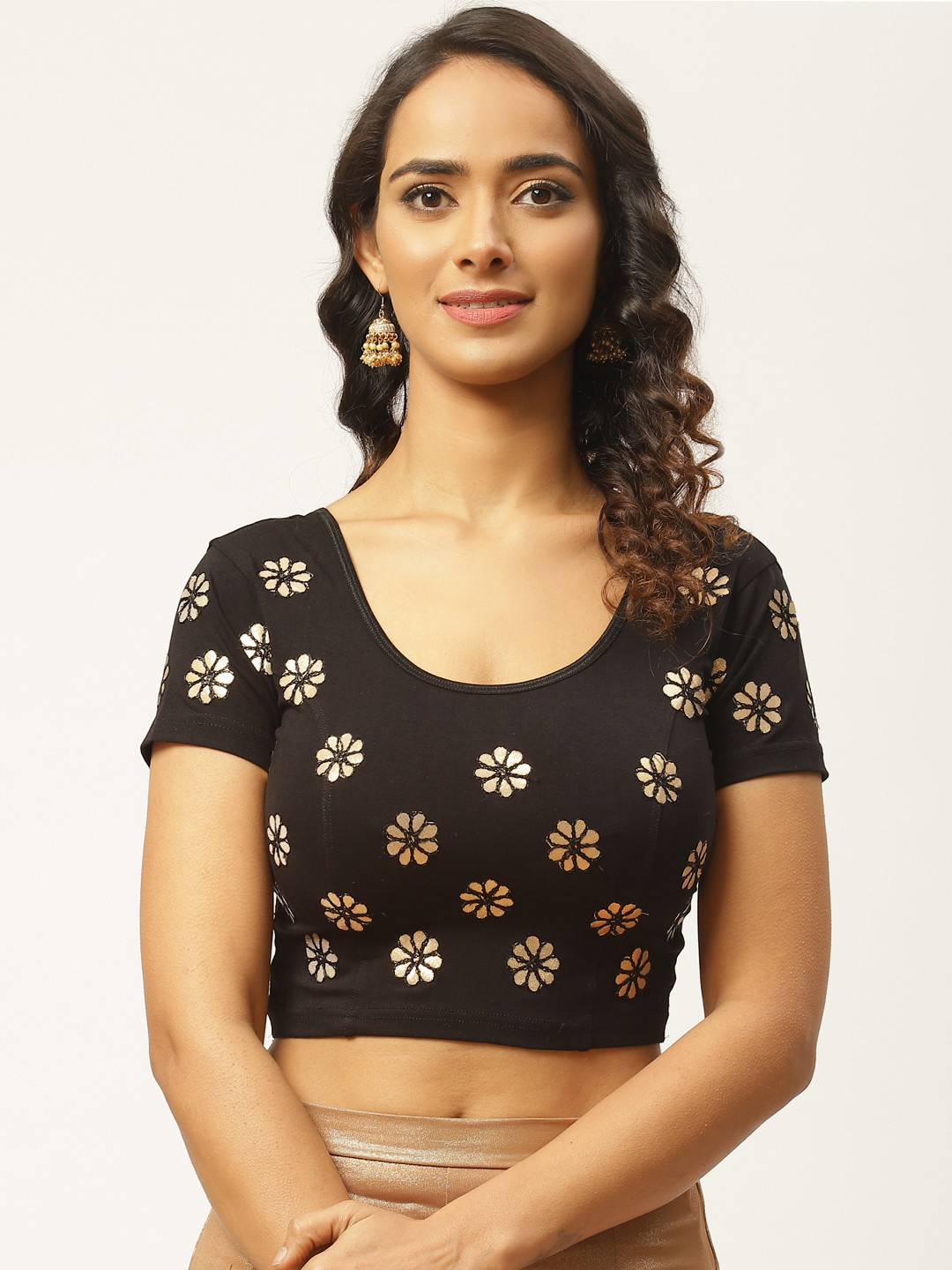 

VASTRANAND Women Black & Golden Gotta Patti Stretchable Saree Blouse