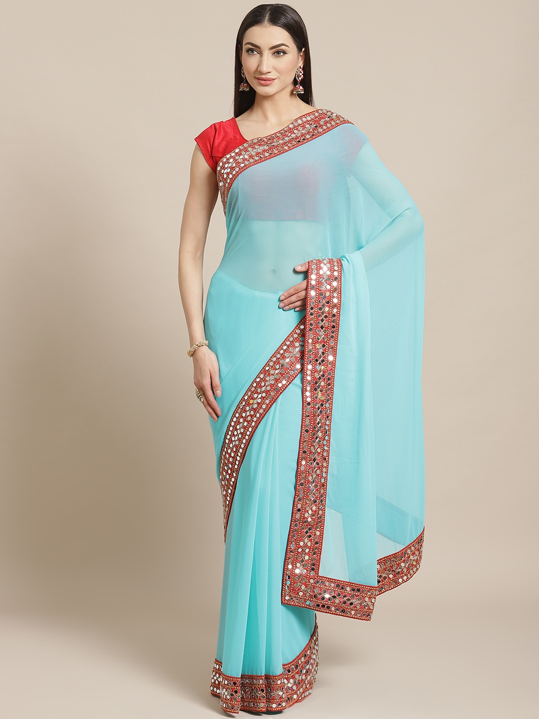 

VASTRANAND Blue Solid Saree