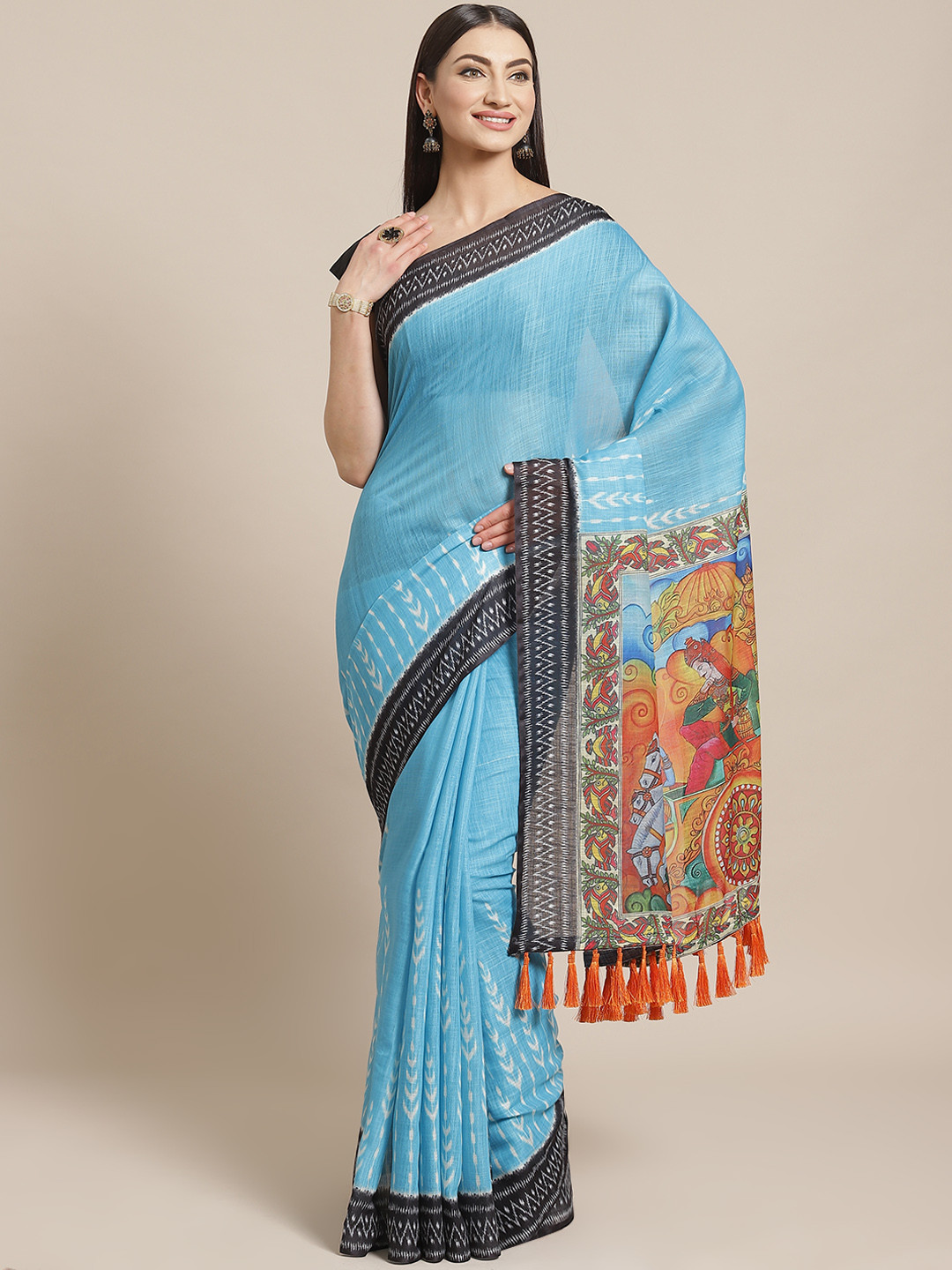

VASTRANAND Black Printed Bagru Saree