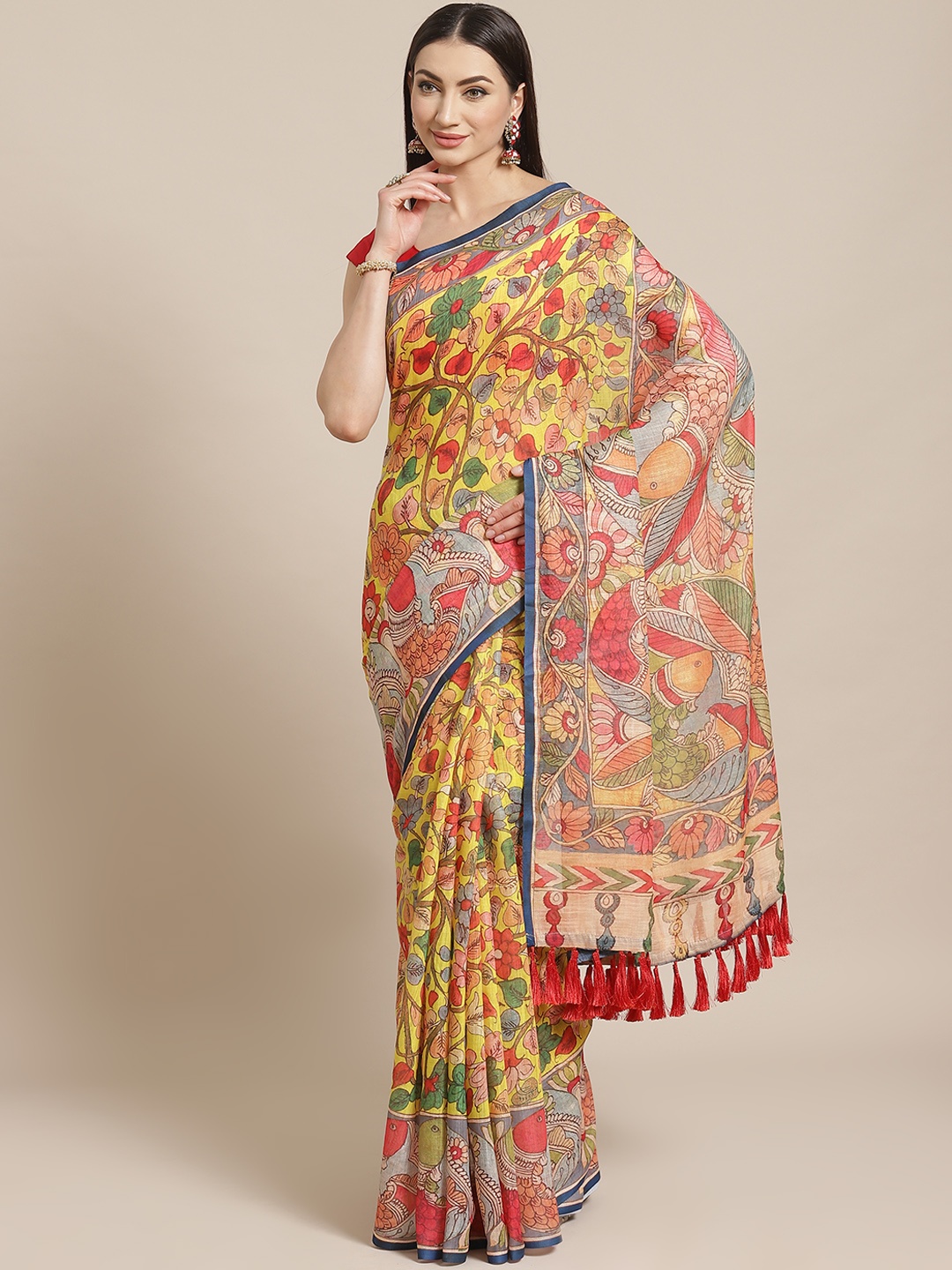 

VASTRANAND Yellow & Red Printed Saree