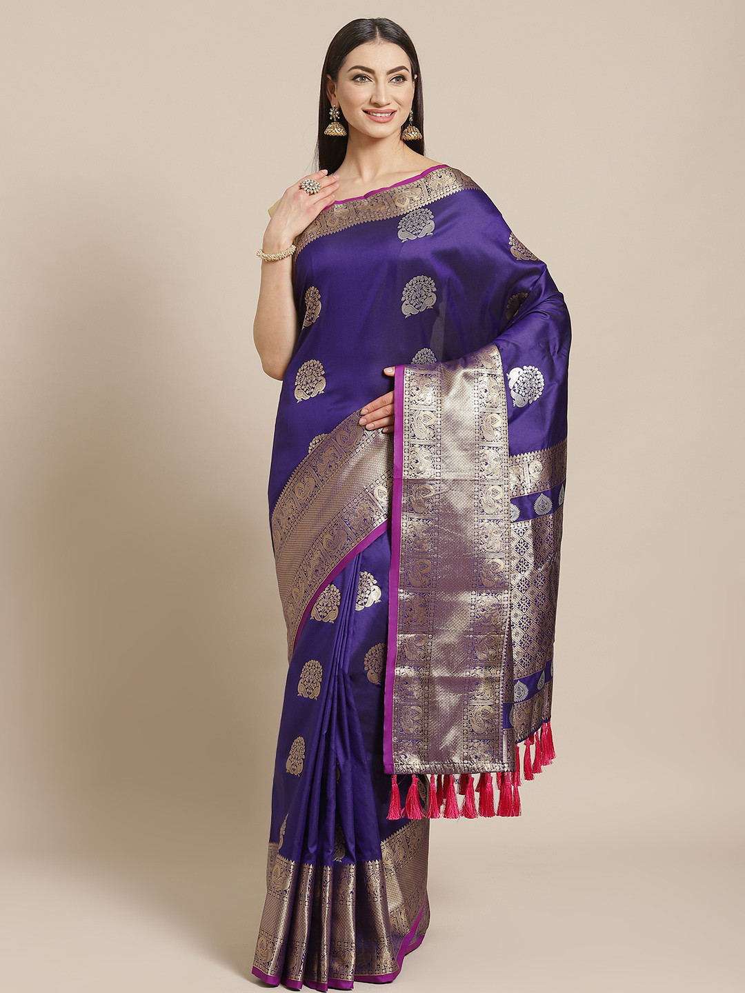 

VASTRANAND Blue & Golden Zari Woven Design Banarasi Saree