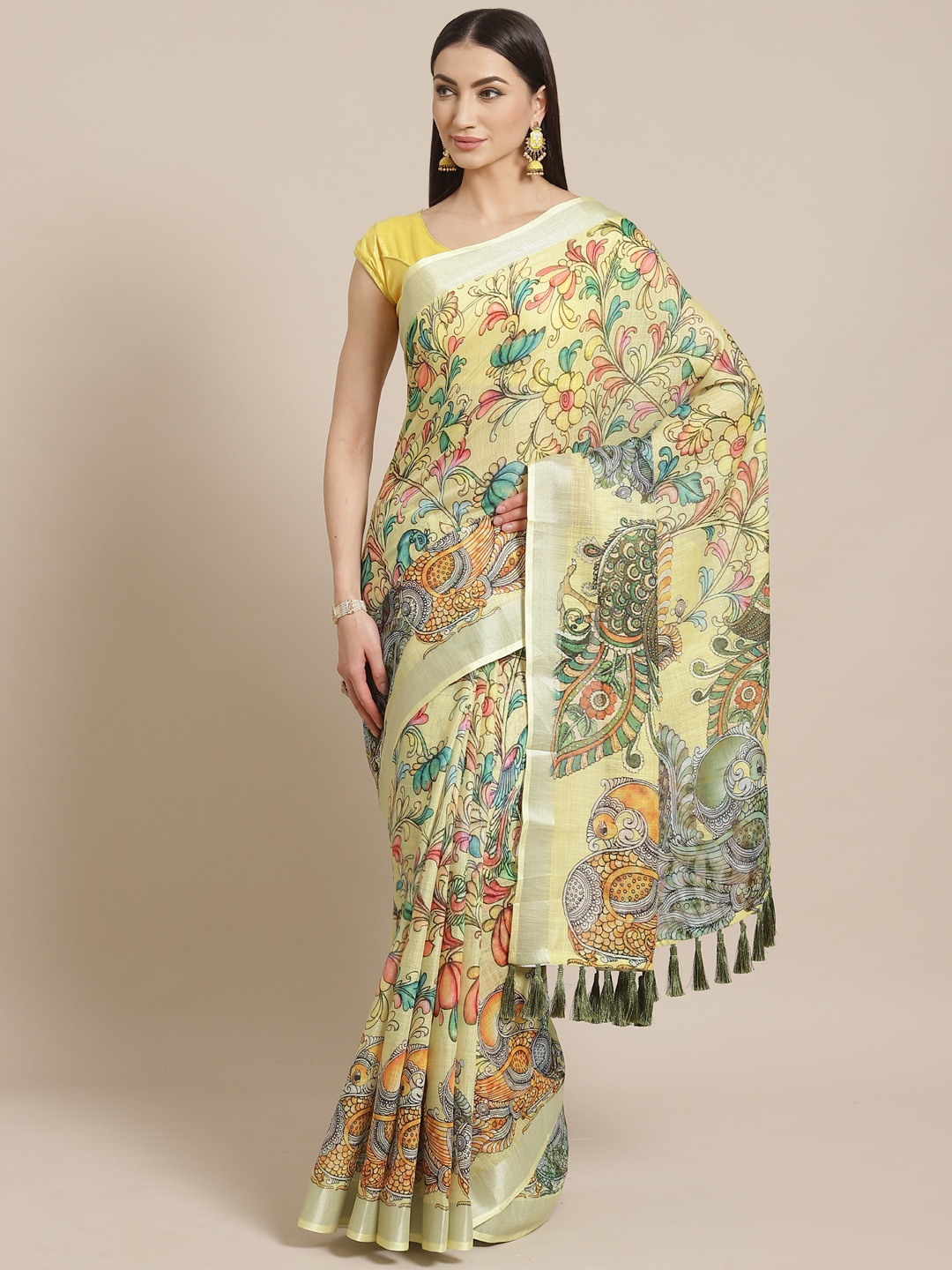 

VASTRANAND Yellow & Pink Printed Saree