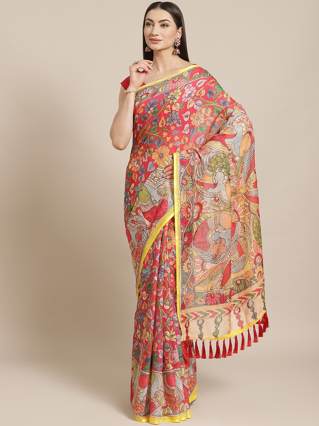 

VASTRANAND Red & Yellow Printed Saree