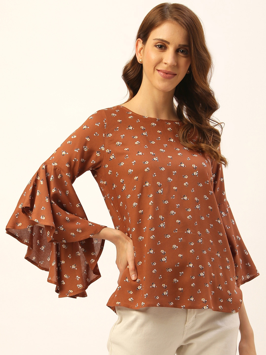 

Aayna Women Brown & Off-White Floral Print Top