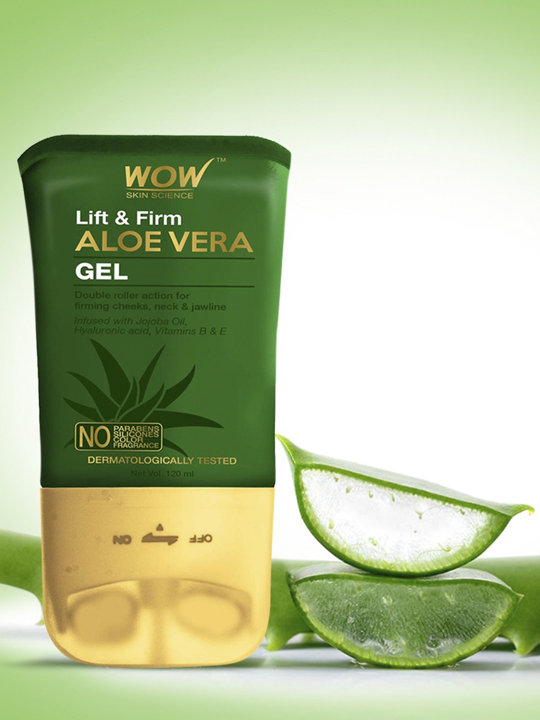 

WOW SKIN SCIENCE Lift & Firm Aloe Vera Gel with Double Roller Massager 120 ml, Green