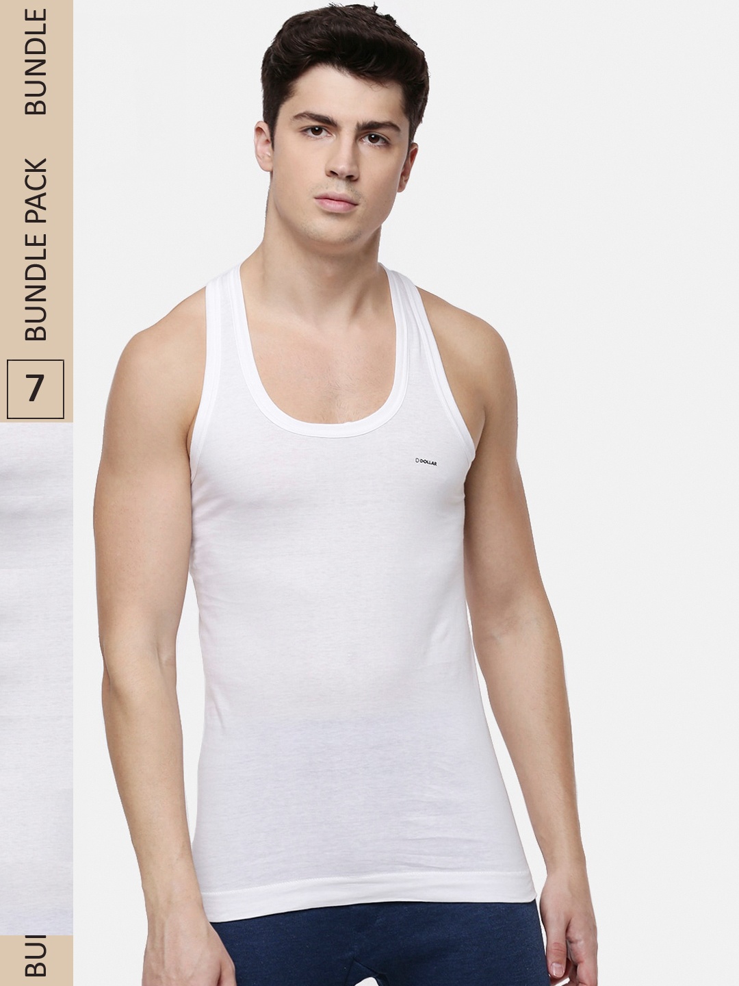 

Dollar Men Pack Of 7 White Solid Lehar Innerwear Vests MLHVE-01-PO7